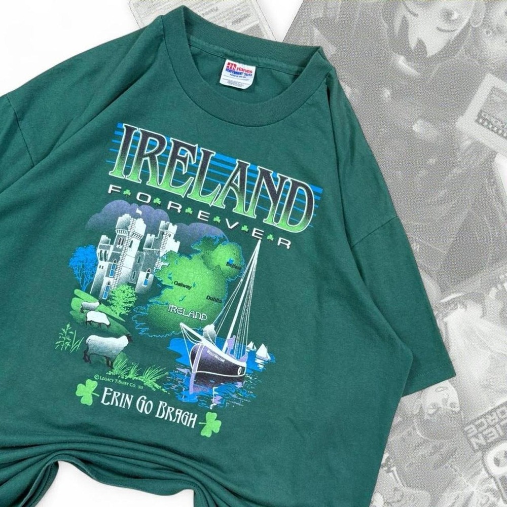 Vintage 90’s Green Ireland Forever Irish Legacy Hanes Graphic Single Stitch Tee